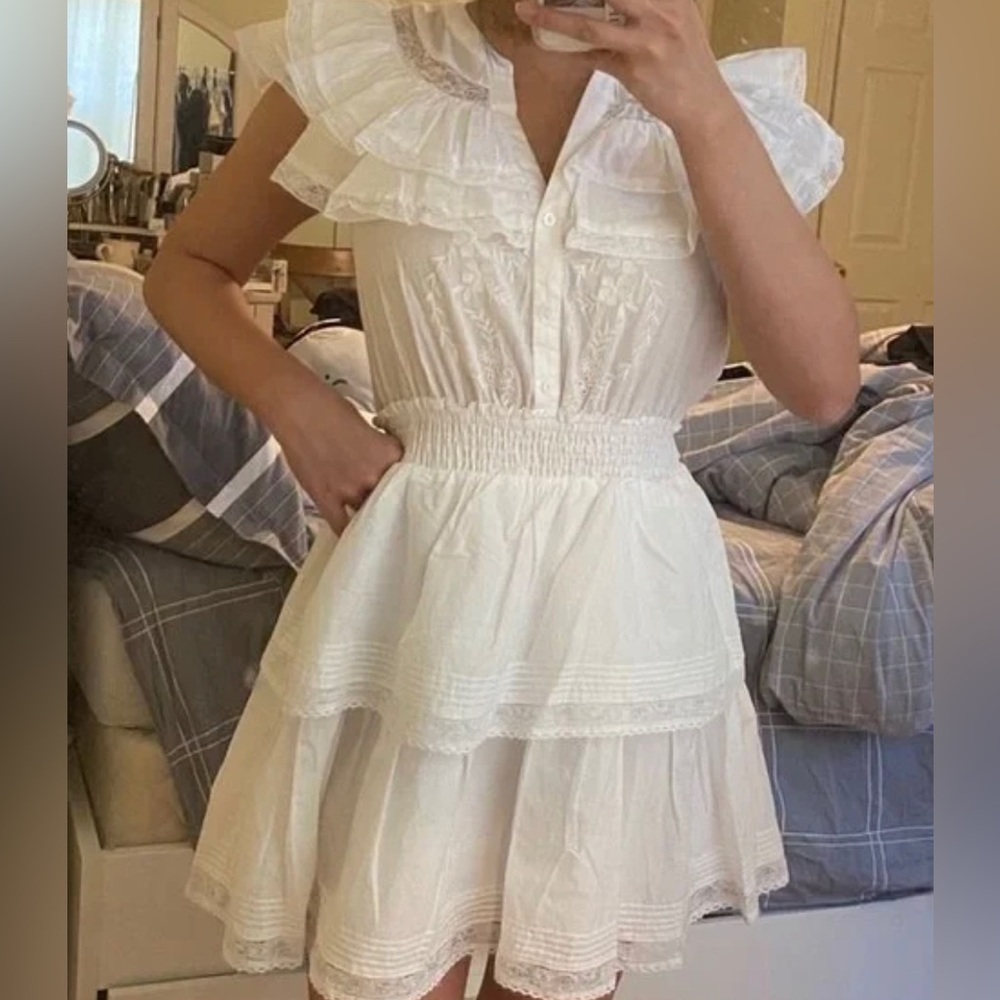 LoveShackFancy White Ruffled Mini Dress - Picture 2 of 3
